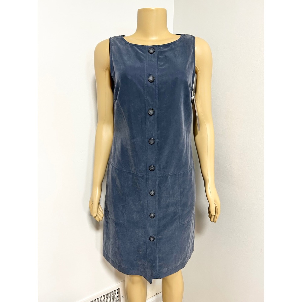 Maggy London Blue Faux Suede Button Front Shift Dress Sleeveless Sz 4 NWT